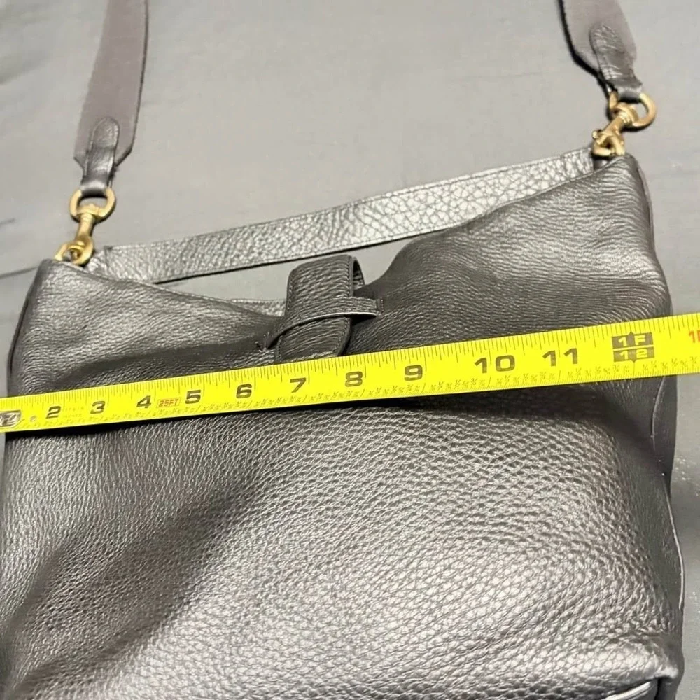 J.Crew Italian Leather Black Pebbled Hobo ShoulderBag SlouchyTote Brass Hardwear